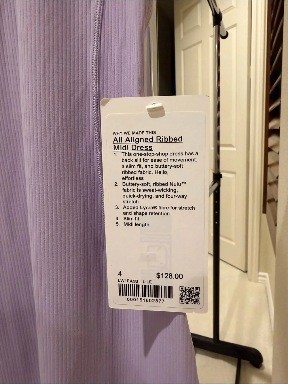 NWT Lululemon All Aligned Ribbed Midi Dress Lilac Ether LILE Size 4